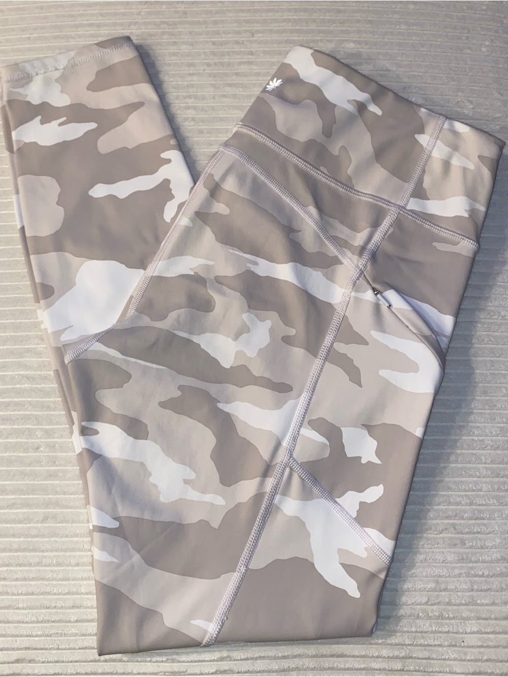 Athleta Beige and White Camo High-Rise Leggings
